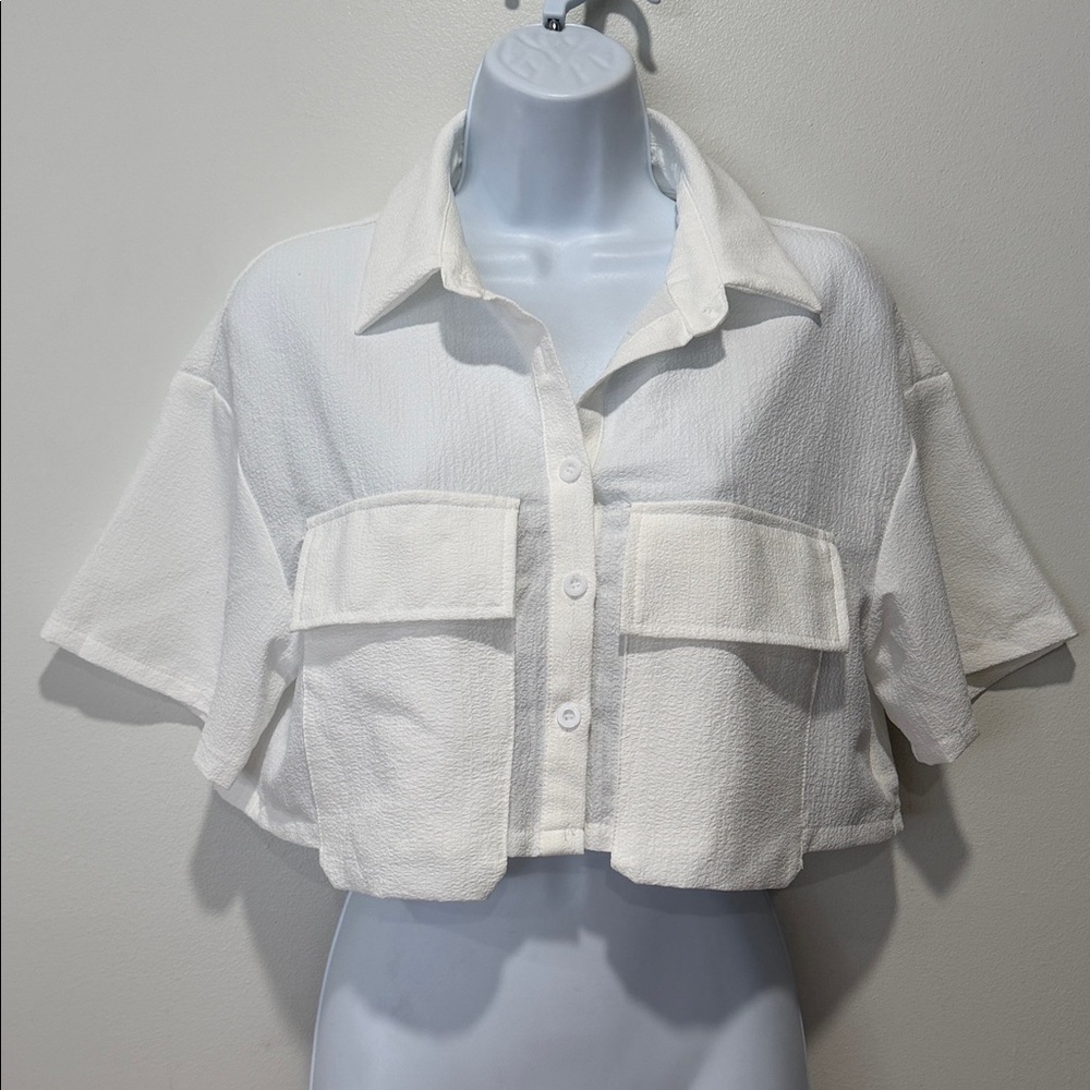 White Cropped Button-Up Shirt